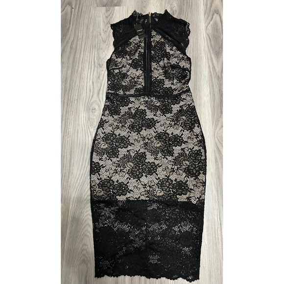 bebe Dresses & Skirts - Bebe Lace Midi Dress Black Nude Mock Neck NWT y2k party sleeveless luxury zipper